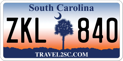 SC license plate ZKL840