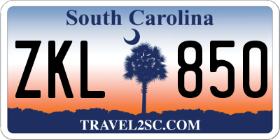 SC license plate ZKL850