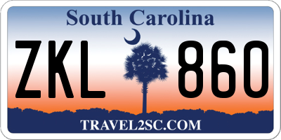 SC license plate ZKL860