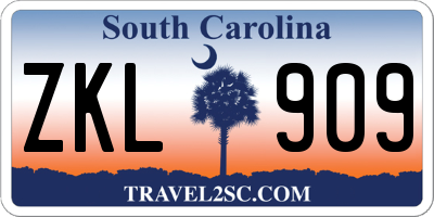 SC license plate ZKL909