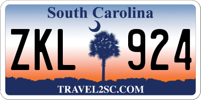 SC license plate ZKL924