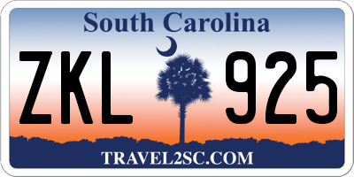 SC license plate ZKL925