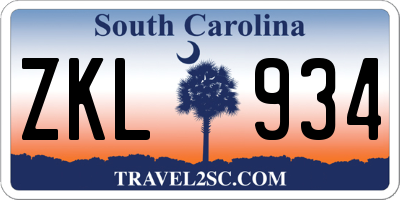 SC license plate ZKL934