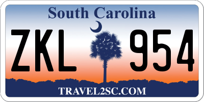 SC license plate ZKL954
