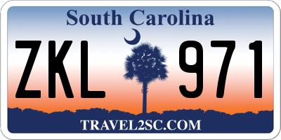 SC license plate ZKL971