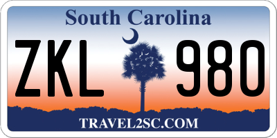 SC license plate ZKL980