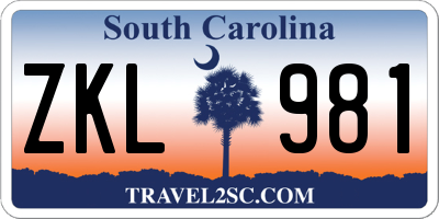 SC license plate ZKL981