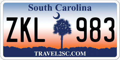 SC license plate ZKL983