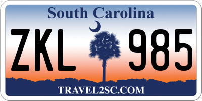 SC license plate ZKL985