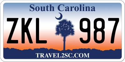 SC license plate ZKL987