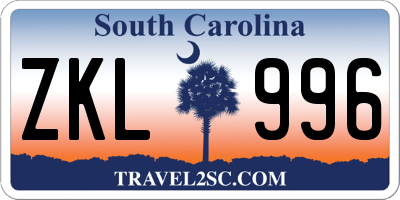 SC license plate ZKL996