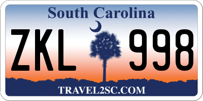 SC license plate ZKL998