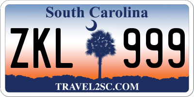SC license plate ZKL999