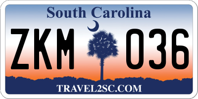 SC license plate ZKM036