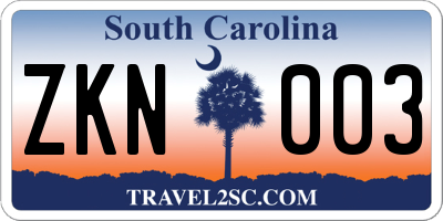 SC license plate ZKN003