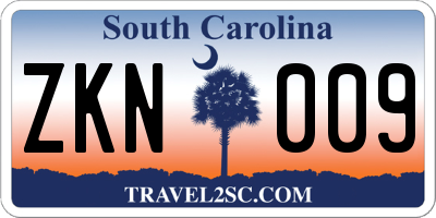 SC license plate ZKN009