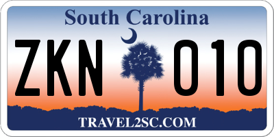 SC license plate ZKN010