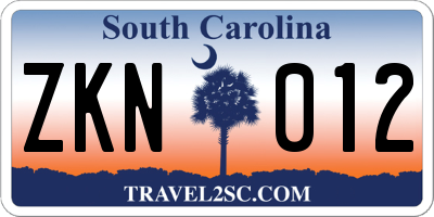 SC license plate ZKN012
