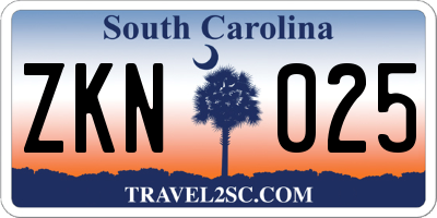 SC license plate ZKN025