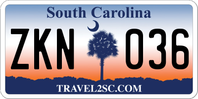 SC license plate ZKN036