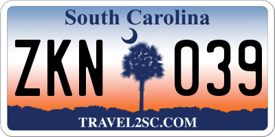 SC license plate ZKN039