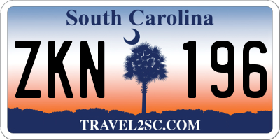 SC license plate ZKN196