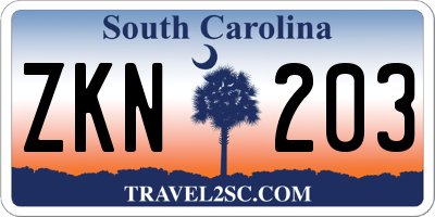 SC license plate ZKN203