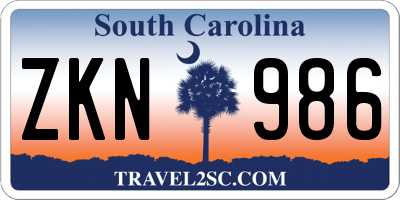 SC license plate ZKN986