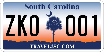 SC license plate ZKO001