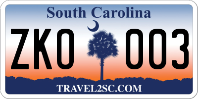 SC license plate ZKO003