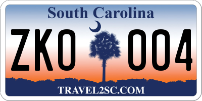 SC license plate ZKO004