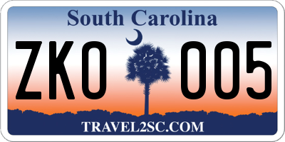 SC license plate ZKO005