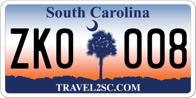 SC license plate ZKO008