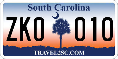 SC license plate ZKO010