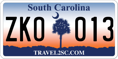 SC license plate ZKO013