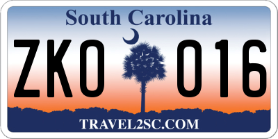 SC license plate ZKO016