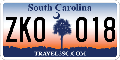 SC license plate ZKO018