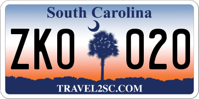 SC license plate ZKO020