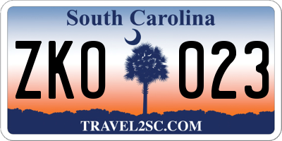 SC license plate ZKO023