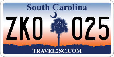 SC license plate ZKO025