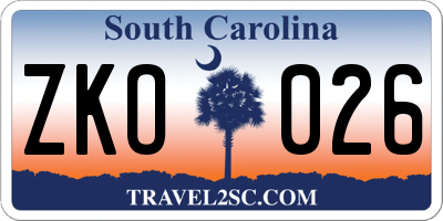 SC license plate ZKO026