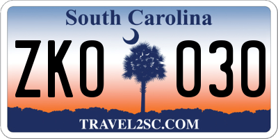 SC license plate ZKO030