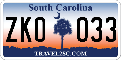 SC license plate ZKO033