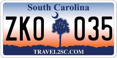 SC license plate ZKO035