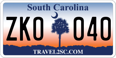 SC license plate ZKO040