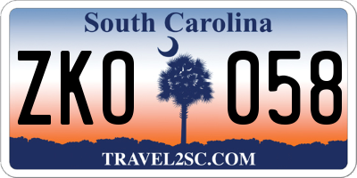 SC license plate ZKO058