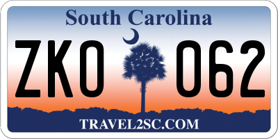 SC license plate ZKO062
