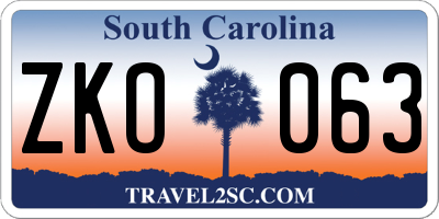 SC license plate ZKO063