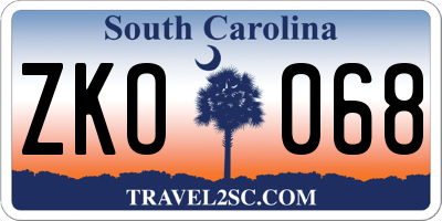 SC license plate ZKO068