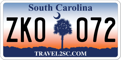 SC license plate ZKO072